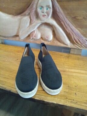 Adrienne Vittadini Sport Niko Size 7 Black Slip-On Espadrille Platform Sneakers